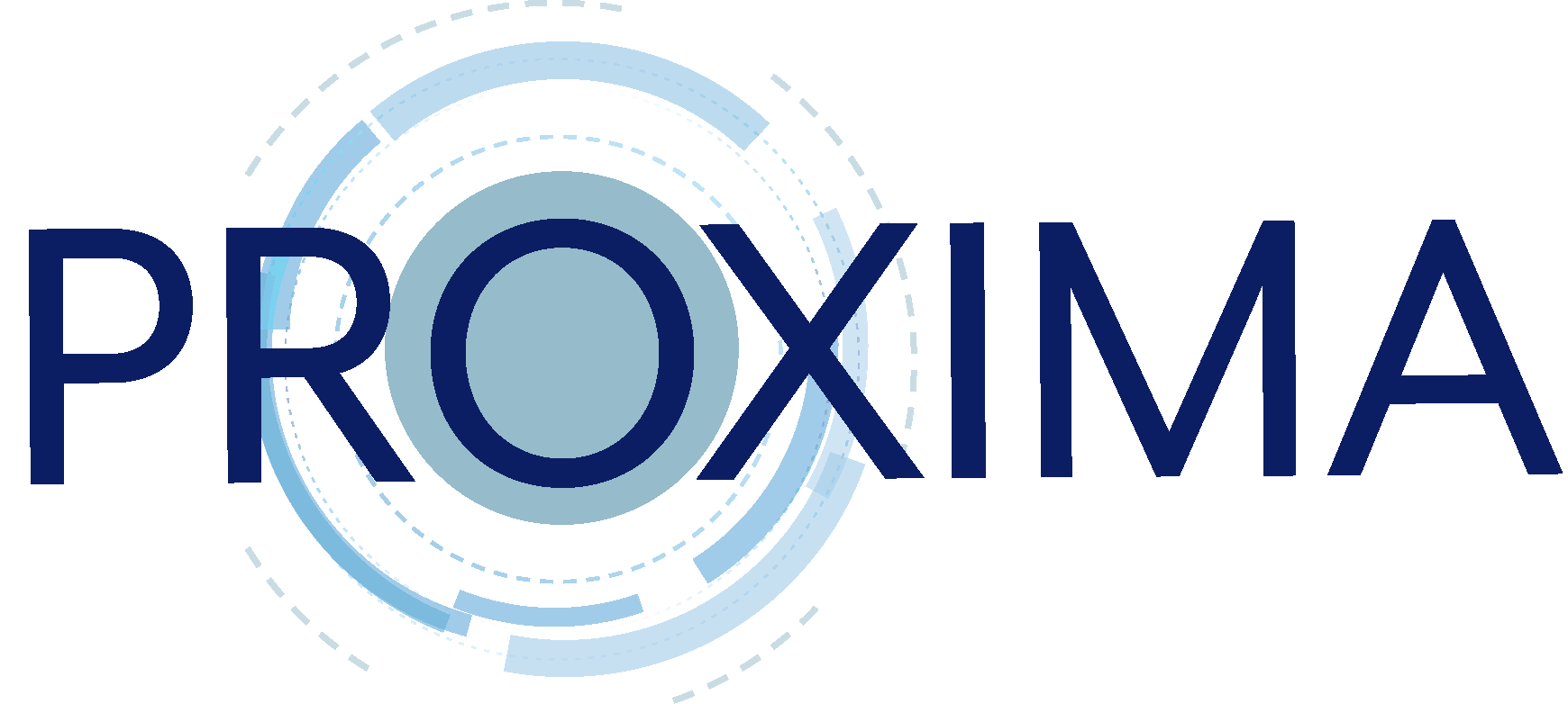 Logotipo Proxima actual con anillos orbitales punteados