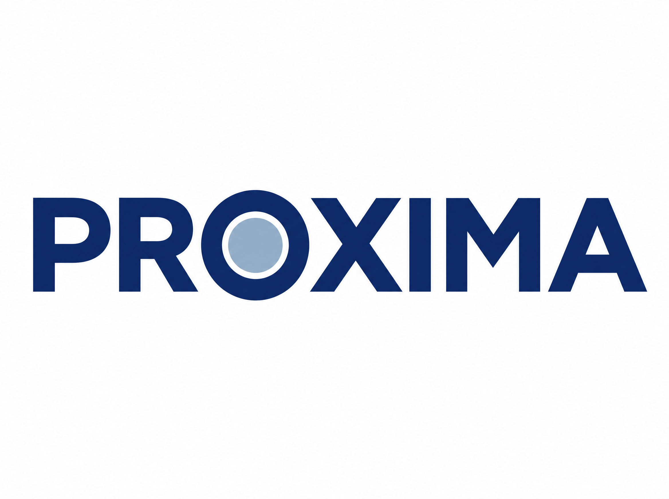 Dirección 1: wordmark PROXIMA con la O como anillo sólido