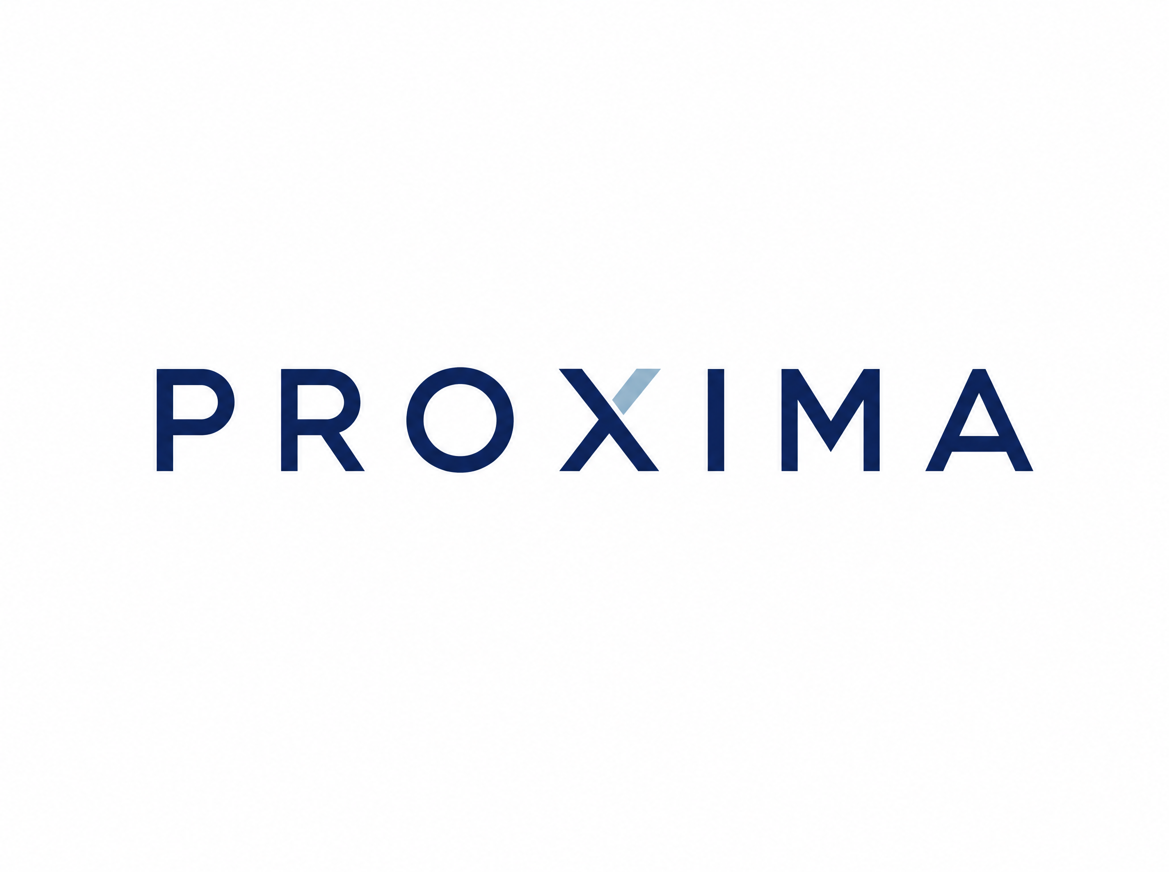 Dirección 3: wordmark PROXIMA tipográfico con acento en la X